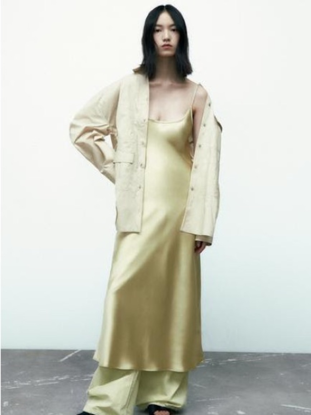 Zara Satin Green Slip Dress